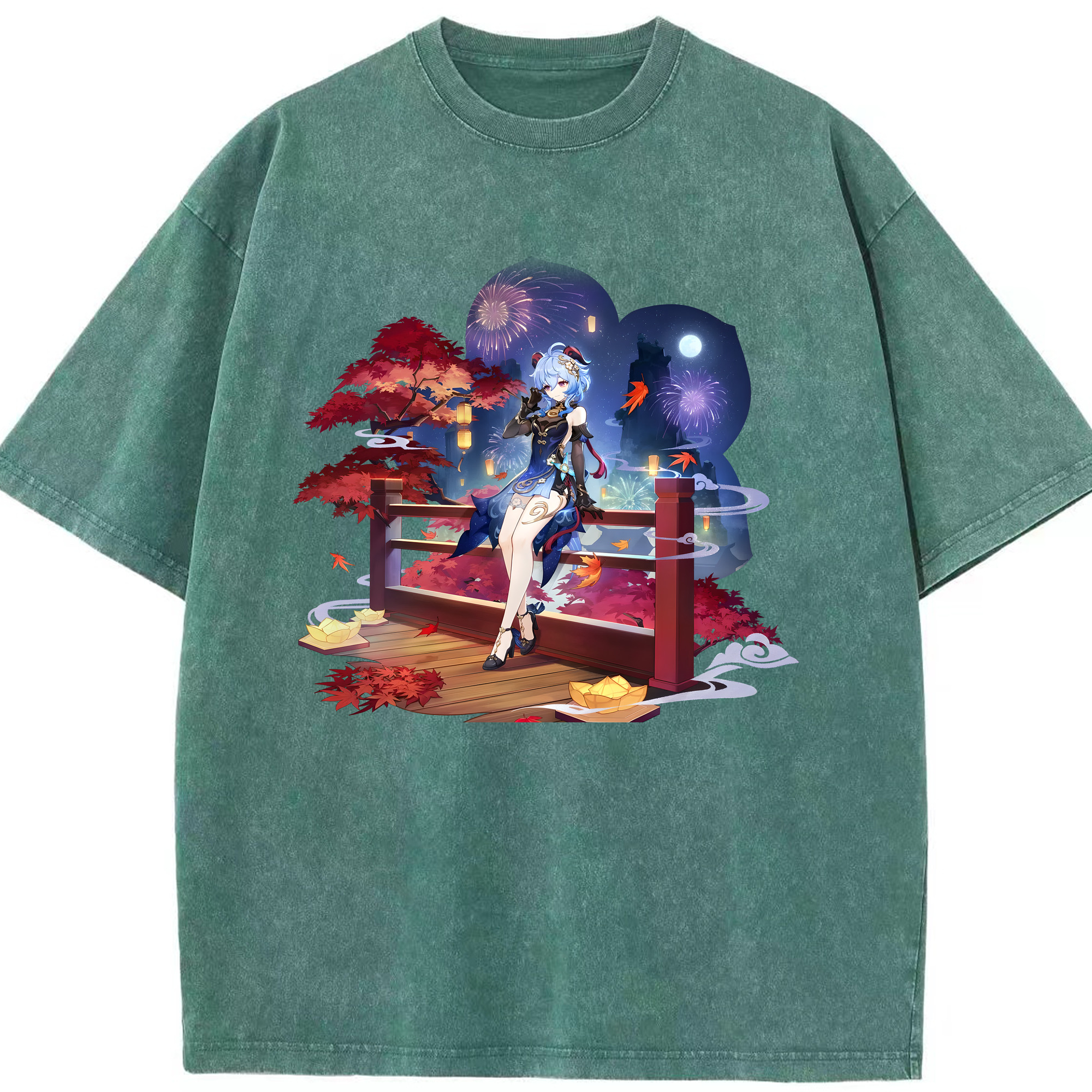 げんし神 甘雨 かんう genshin Ganyu 綿100% ヴィンテージ風 半袖Tシャツ（フロントプリント）
